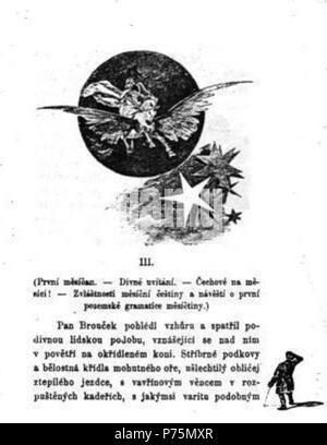 Eština: Viktor Oliva: Ilustrace knihy 'Pravý výlet pana Brouka fare msíce' (Svatopluk ech) se zaátkem 3. kapitoly inglese: Viktor Oliva: illustrazione di 'Mr. Brouek di viaggio alla luna" (da Svatopluk ech) con l'apertura del capitolo 3 . pubblicato 1889 173 Oliva BroucekMesic str043cs Foto Stock