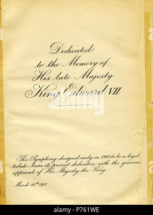 Inglese: dedizione pagina per Edward Elgar la Sinfonia n. 2 in E-Flat, Op. 63 . 1911 38 Elgar Sinfonia n. 2 pagina dedizione Foto Stock