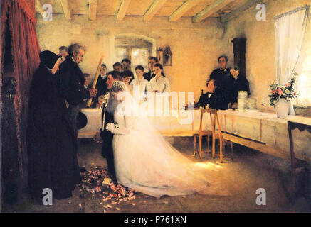 Inglese: la benedizione della giovane coppia prima del matrimonio . tra il 1880 e il 1881 176 Pascal Dagnan-Bouveret - La benedizione della giovane coppia prima del matrimonio Foto Stock