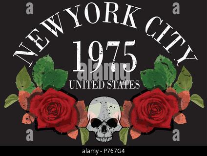 New york rose tee graphic Illustrazione Vettoriale