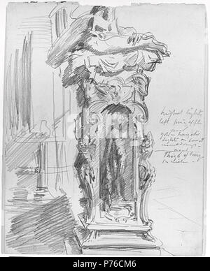 Inglese: schizzo di Base del Cellini 'Perseo' Loggia dei Lanzi, Firenze. Grafite su beige carta intessuta 29.1 cm. x 22,9 cm., effettiva Fogg Art Museum, dono della sig.ra Francesco Ormond, 1937.8.33 . tra circa 1909 e circa 1910 148 John Singer Sargent schizzo di Base del Cellini il Perseo Foto Stock