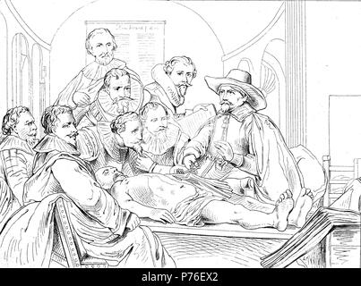 Nicolaes Tulp (9 ottobre 1593 - 12 settembre 1674) era un chirurgo olandese e sindaco di Amsterdam. Tulp era ben noto per il suo erette di carattere morale e come oggetto di Rembrandt nel famoso dipinto La Lezione di anatomia del dottor Nicolaes Tulp, digitale migliorata la riproduzione di un originale stampa da l'anno 1881 Foto Stock