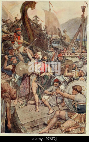 Inglese: la Battaglia di Salamina, combattuto tra un'alleanza delle città greche-membri e l'Impero persiano nel settembre 480 BC; la morte dell'ammiraglio persiano Ariabignes (un fratello di Serse) in una fase precoce della battaglia. : . 17 novembre 2012, 01:17:17 230 William Rainey - La morte dell'ammiraglio persiano a Salamina Foto Stock