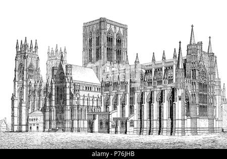 Cattedrale Metropolitical e Chiesa di San Pietro a York, comunemente noto come York Minster, è la cattedrale di York, Inghilterra, digitale migliorata la riproduzione di un originale stampa da l'anno 1881 Foto Stock