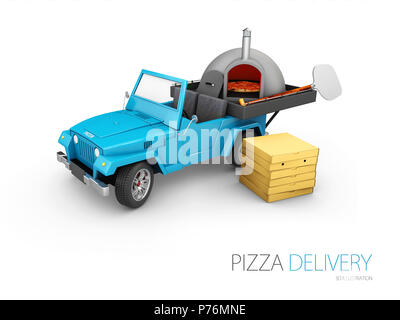 3d illustrazione di Fast Pizza consegna auto isolati su sfondo bianco Foto Stock