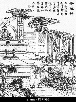 Inglese: XIX secolo illustrazione di una scena in "La Rana Dio', un racconto breve raccolto in Strane storie da un studio cinese". 1886 2 La Rana Dio Foto Stock