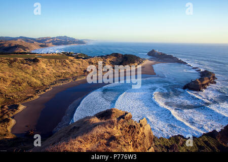 Angolo alto vista panoramica di Castlepoint, Wairarapa, Nuova Zelanda Foto Stock