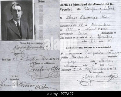 15 Carta de identidad del alumno de la Facultad Álvaro Cunqueiro Foto Stock