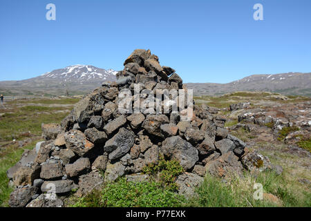 Pila di pietra pomice rocce laviche in Islanda paesaggio Foto Stock