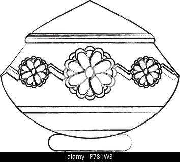 Pentola di fango con disegno floreale su sfondo bianco, illustrazione vettoriale Illustrazione Vettoriale