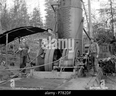 . Inglese: Aprire asino motore con equipaggio, Elwood e neve Logging Company, Nehalem, ca. 1917 . Inglese: didascalia sull'immagine: Elwood + Neve Logging Co. PH di minerale Coll 516.1123 soggetti (LCSH): xyz . circa 1917 10 aperta asino motore con equipaggio, Elwood e neve Logging Company, Nehalem, ca 1917 (KINSEY 2254) Foto Stock