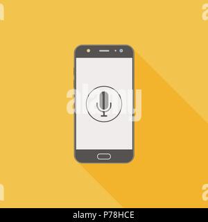 Smartphone con Assistente vocale, il riconoscimento vocale e la relativa icona. Moderno simbolo del telefono cellulare. Illustrazione Vettoriale