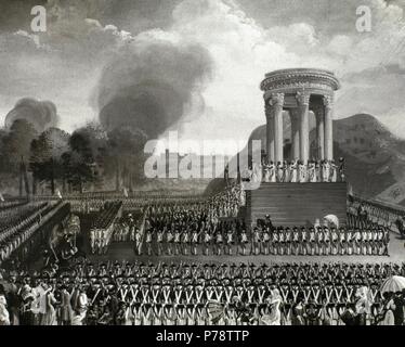 Rivoluzione francese.1789-1799. Parte della Federazione al Campo di Marte. Commemorare la presa della Bastiglia. Il 14 luglio 1798. Incisione. Parigi. La Francia. Foto Stock