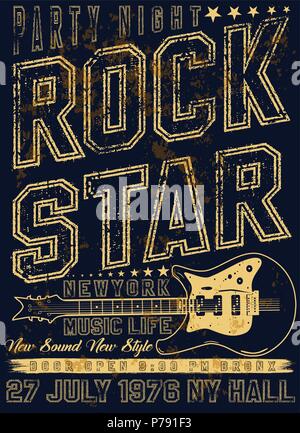 Disegnata a mano Rock Festival poster. Rock and Roll segno. Illustrazione Vettoriale