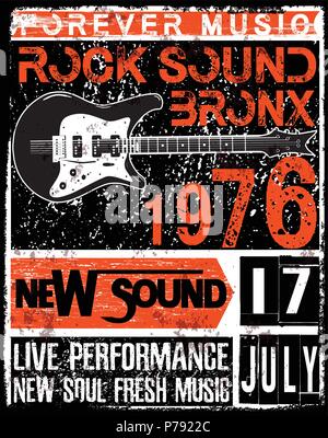 Disegnata a mano Rock Festival poster. Rock and Roll segno. Illustrazione Vettoriale