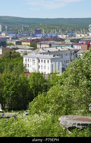 La città di Murmansk & Port, nella Russia settentrionale Foto Stock