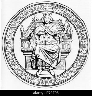 Nederlands: Zegel van graaf Willem II van Holland, koning van het Heilige Roomse Rijk. Inglese: guarnizione del conte Guglielmo II di Olanda, re del Sacro Romano Impero. Deutsch: Siegel des Grafen Wilhelm II. von Holland, König des Heiligen Römischen Reiches. Français : Sceau du comte Guillaume II de Hollande, roi du Saint Empire romain germanique. Magyar: Tömítés II Vilmos hollandi gróf, király a Szent Római Birodalom. : . . 1913 14 Tenuta di Guglielmo II di Olanda, re del Sacro Romano Impero Foto Stock