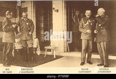 Français : Le Haut commandant allemand à la Villa du Neubois (Spa) en 1918 (durant la première guerre mondiale). Roi de Saxe, Guillaume, empereur d'Allemagne, le principali Gantcheff, le général Ludendorff. 23 maggio 2014, 21:49:26 14 Spa Neubois occupazione 1918 Allemande Foto Stock