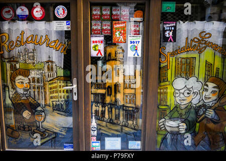 Gnafron, Guignol e La mere Cotivet, quartiere Saint-Jean, Lione, Francia Foto Stock