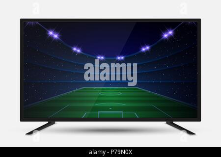 Realistici sullo schermo TV. Televisore moderno pannello LCD con partita di calcio Illustrazione Vettoriale