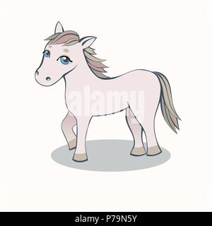 Piccolo cavallo Cartoon rosa con occhi blu su uno sfondo luminoso Illustrazione Vettoriale