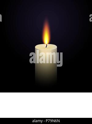 Paraffina realistica candela che brucia isolato su nero Illustrazione Vettoriale