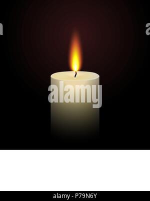 Paraffina realistica candela che brucia isolato su nero Illustrazione Vettoriale