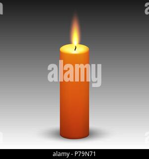 Paraffina realistica candela che brucia isolati su sfondo bianco. Illustrazione Vettoriale