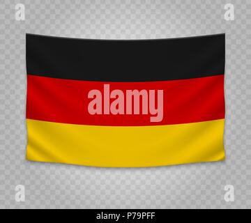Appendere realistico bandiera della Germania. Vuoto striscione in tessuto illustration design. Illustrazione Vettoriale