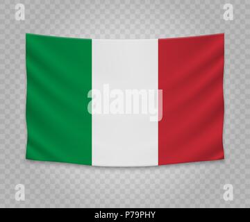 Appendere realistico bandiera dell'Italia. Vuoto striscione in tessuto illustration design. Illustrazione Vettoriale