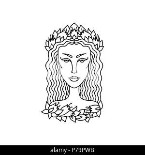 Virgo ragazza ritratto. Segno zodiacale per adulti libro da colorare. Semplice in bianco e nero illustrazione vettoriale. Illustrazione Vettoriale