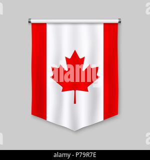 3D realistici pennant con la bandiera del Canada Illustrazione Vettoriale