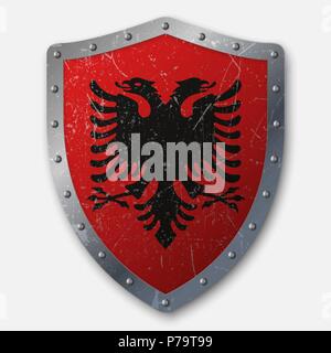 La vecchia protezione con bandiera di Albania. illustrazione vettoriale Illustrazione Vettoriale