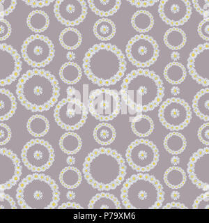 Daisy Ghirlanda rotonda Seamless Pattern su sfondo lilla. Chain-Like motivo floreale per matrimonio,Romantico etc.sfondo, la confezione regalo, tessile. Foto Stock