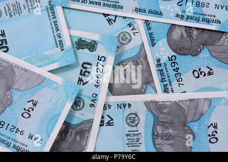 Nuova valuta indiana di 50 rupee note di fondo Foto Stock
