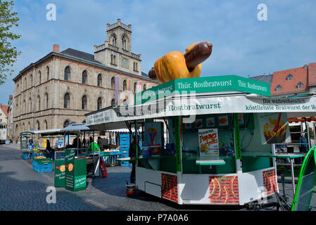 Vor Bratwurst-Stand Rathaus, Marktplatz, Weimar, Thueringen, Deutschland, Europa Foto Stock