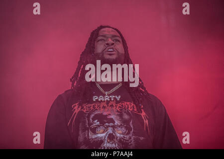 Roskilde, Danimarca. 4 Luglio, 2018. Il rapper americano e paroliere PartyNextDoor esegue un concerto dal vivo durante il danese music festival Roskilde Festival 2018. (Photo credit: Gonzales foto - Thomas RASMUSSEN). Credito: Gonzales foto/Alamy Live News Foto Stock