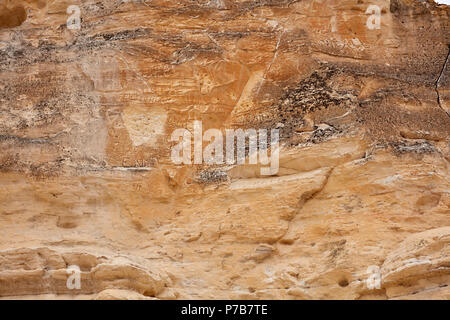 La natura particolare sfondo di roccia erosa parete a strapiombo che mostra la texture e strati in Castle Rock Badlands, Kansas, STATI UNITI D'AMERICA Foto Stock