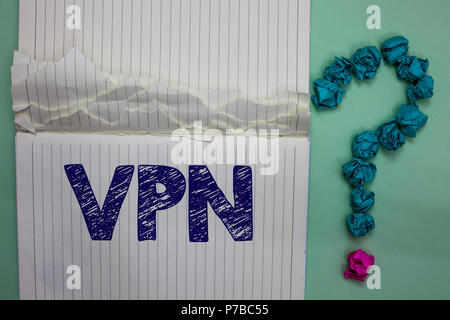 La scrittura della nota mostra VPN. Business photo vetrina virtuale protetta la rete privata attraverso il dominio riservati protetti idee oggetto della carta inspiratio Foto Stock