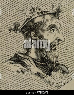 Alfonso II il Casto (ca.760-842). Re delle Asturie. Ritratto. Incisione. Foto Stock