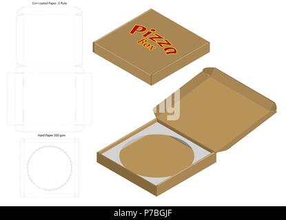 Scatola pizza pacchetto corrugato fustellate con mock up Illustrazione Vettoriale