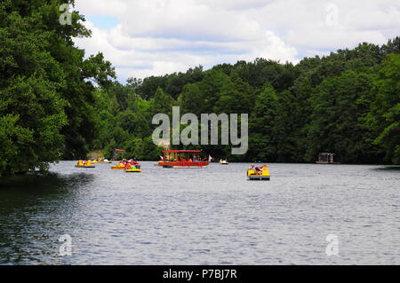 Persone in pedalò e canoe a Lagower vedere il lago, Lagow, Lubusz Terra, Lubusz Voivodato o Lubuskie Provincia, Polonia, Europa Giugno 2018 Foto Stock