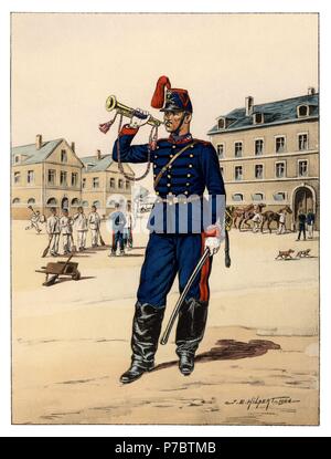 Francia. Músicos de tropas un caballo. Trompeta de onu regimiento de artillería de 1890. Colección editada por el comandante Eugène Louis Bucquoy (1879-1958). Año 1946. Foto Stock