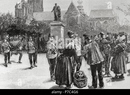 La grande guerra del 1892. Le truppe inglesi a Verte Square, Anversa. L'incisione nell'illustrazione artistica, 1892. Foto Stock