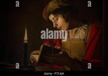 Matthias Stom (1600-1650). Dutch Golden Age pittore. Giovane uomo la lettura a lume di candela, ca.1630. Museo Nazionale. Stoccolma. La Svezia. Foto Stock