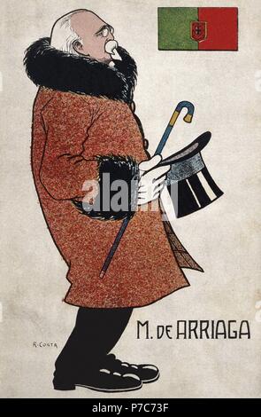 Manuel José Arriaga (1840-1917), presidente de la república portuguesa. Caricatura. Tarjeta postal, año 1914. Foto Stock