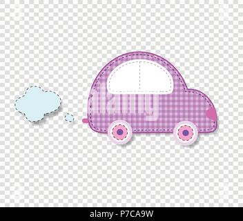 Carino Baby girl vector clip art per elemento scrapbook o baby doccia biglietto di auguri e di design per bambini. Tagliare un tessuto o carta rosa a scacchi auto retrò st Illustrazione Vettoriale