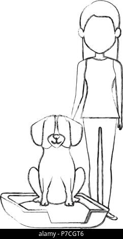 Giovane donna con il cane nel letto dei caratteri Illustrazione Vettoriale