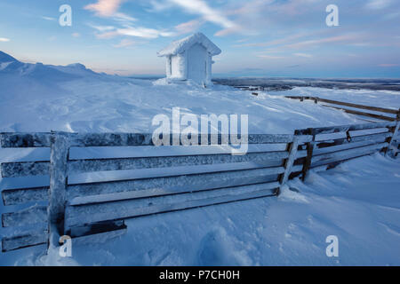 Scena invernale da fell Olostunturi in Muonio, Finlandia e Lapponia Foto Stock