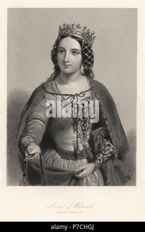 Anne di Warwick, regina del re Richard III d'Inghilterra. Incisione in acciaio da Mary Howitt's biografie delle Regine d'Inghilterra, la virtù, Londra, 1868. Foto Stock